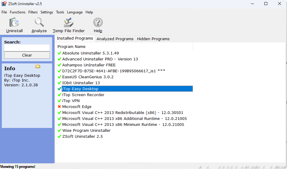 zsoft uninstaller UI